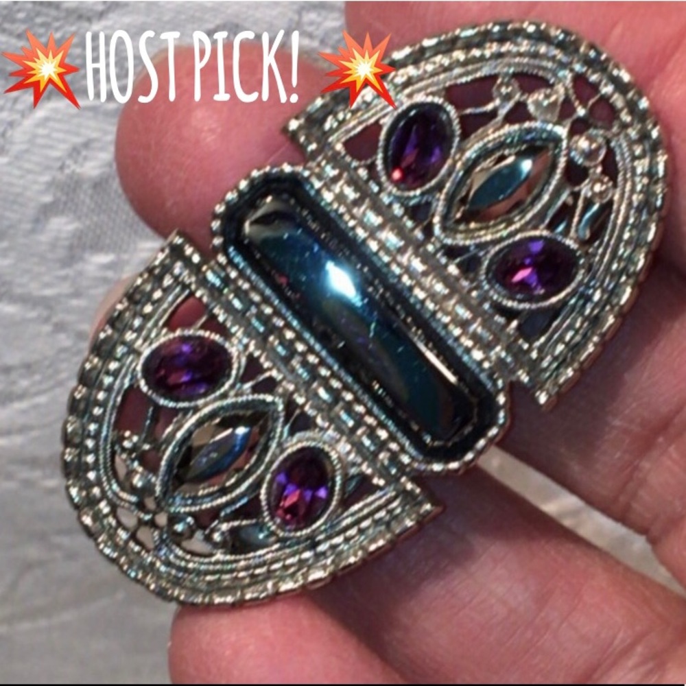 💥HP💥1980’s -1990’s Vintage Brooch w/Glass Amethysts & Hematite